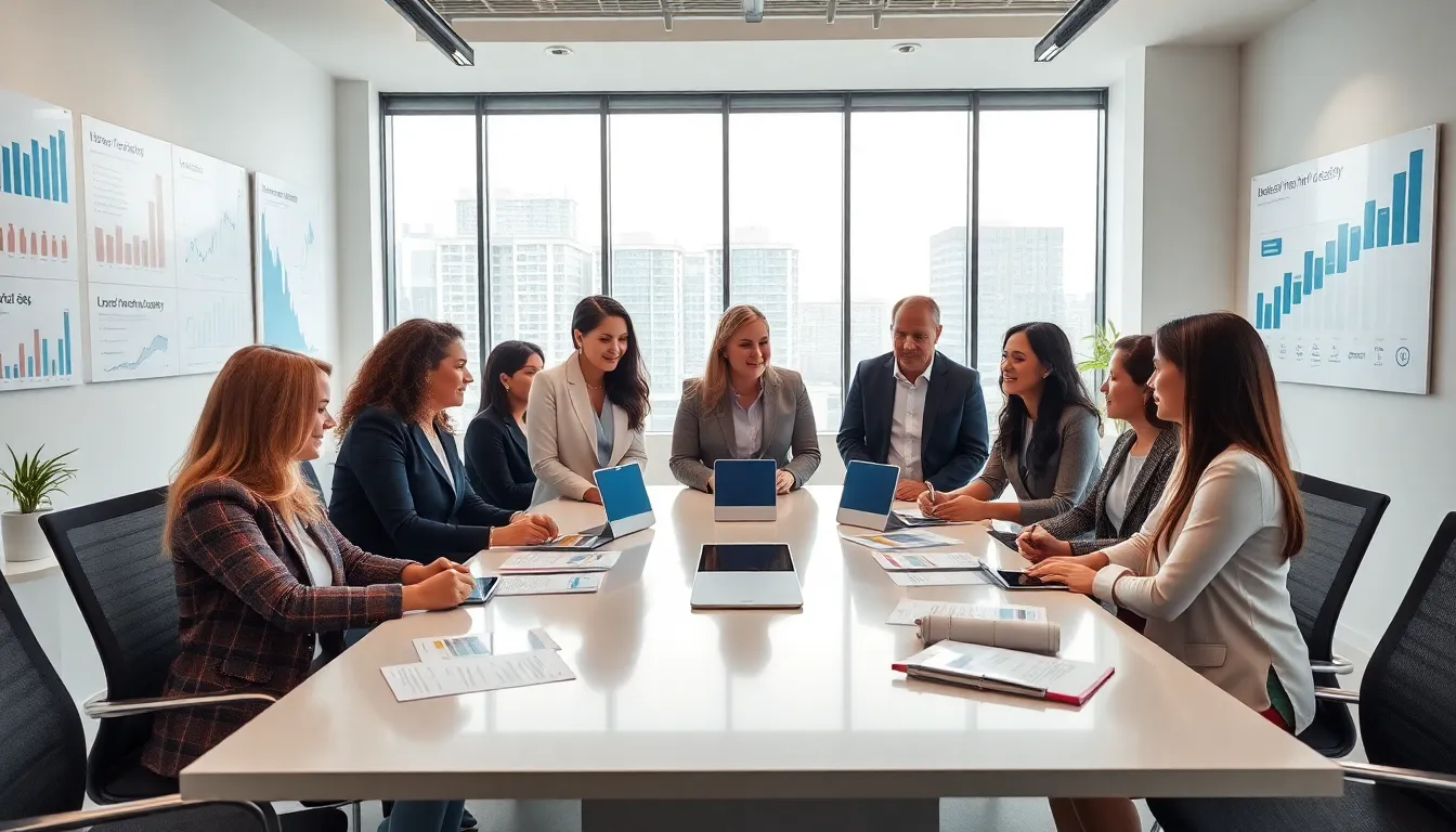 diverse real estate team collaborating in a modern office.