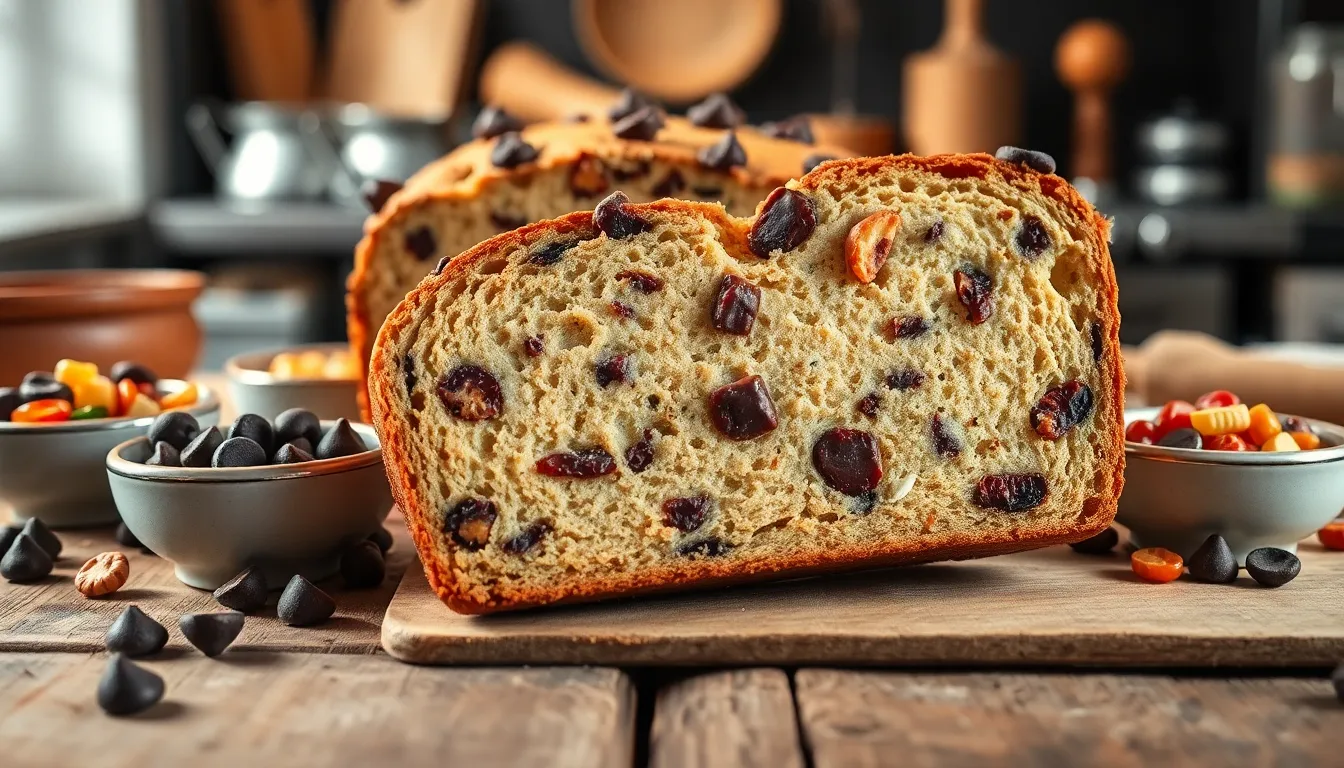 slice of Cookiesforlove bread on a wooden table with toppings.