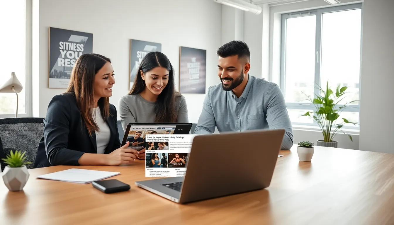 diverse team collaborating in a modern office on fitness resources.