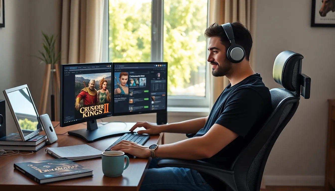 A young man in a home office engaged with the CK2Generator website.