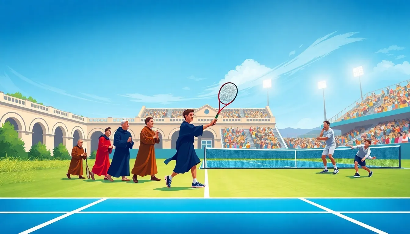 diverse tennis players illustrating the sport's evolution over time.